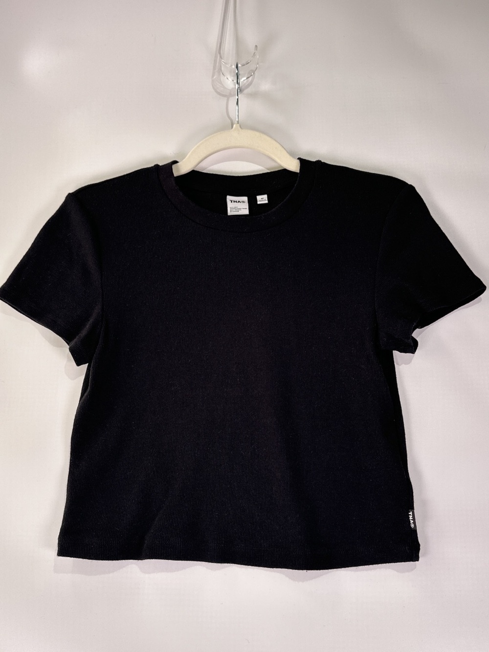 TNA Ribbed Crewneck Short Sleeve Crop Top Cotton Elastane Black M - Picture 2 of 6